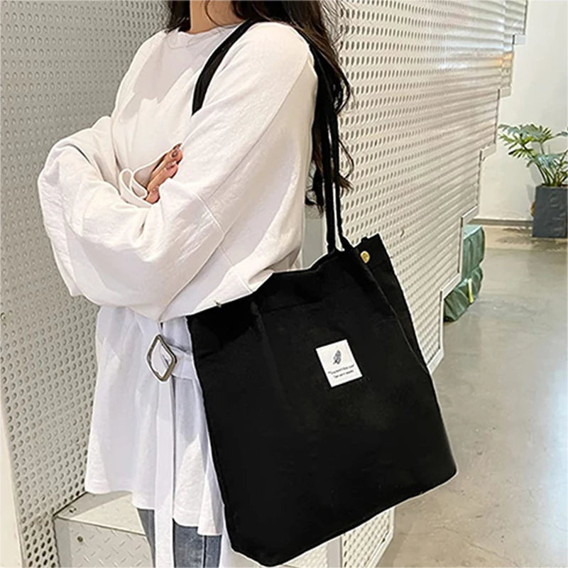Corduroy Canvas Shoulder Bag Reusable Eco Tote Handbag