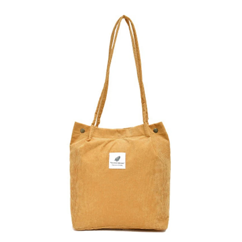 Corduroy Canvas Shoulder Bag Reusable Eco Tote Handbag
