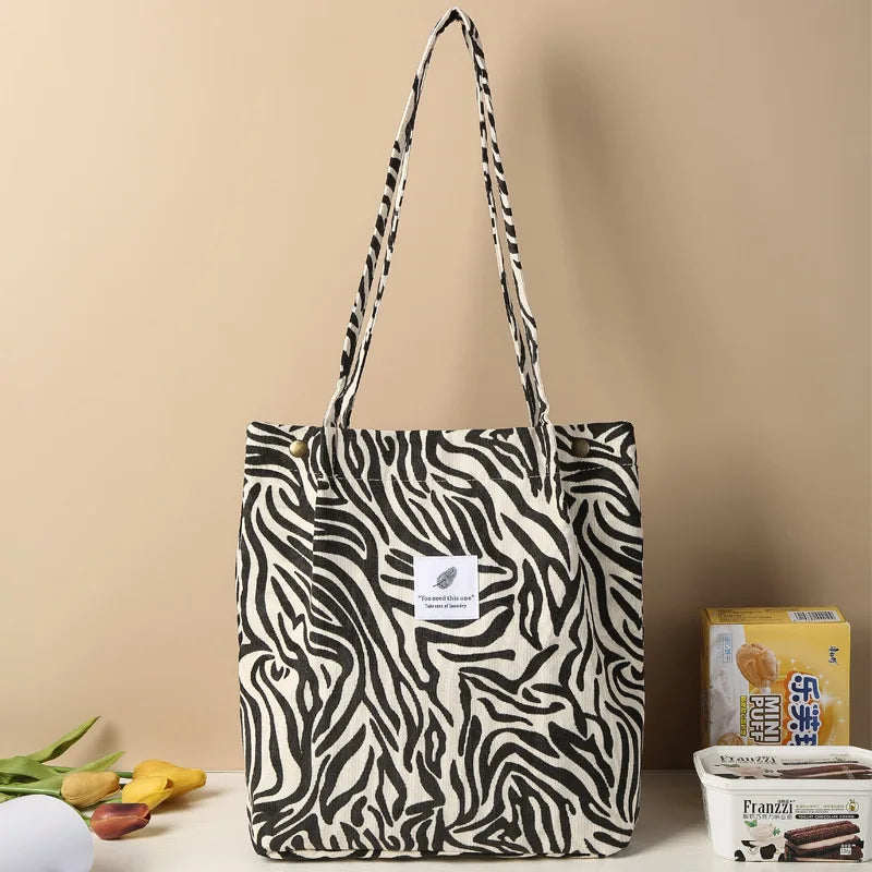 Corduroy Shoulder Bag Girl Canvas Tote Eco Grocery Reusable Foldable