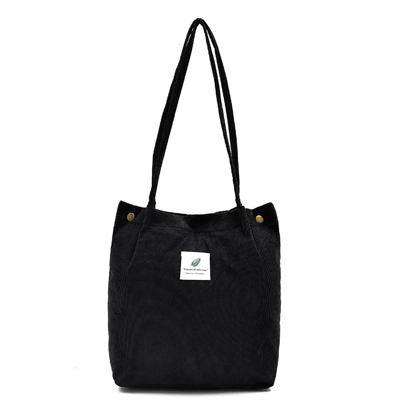 Corduroy Shopping Tote Bag Canvas Shoulder Handbag Eco Friendly Foldable Grocery