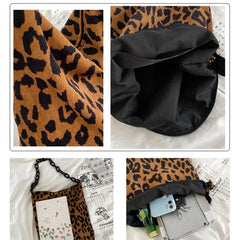 Leopard Corduroy Shoulder Bag Large Capacity Handbag