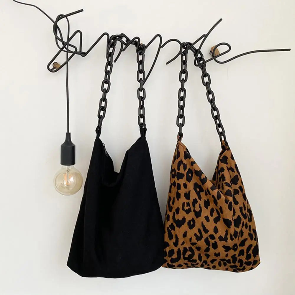 Leopard Corduroy Shoulder Bag Large Capacity Handbag