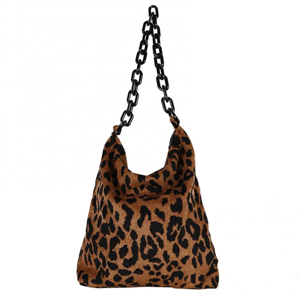 Leopard Corduroy Shoulder Bag Large Capacity Handbag