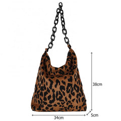 Leopard Corduroy Shoulder Bag Large Capacity Handbag
