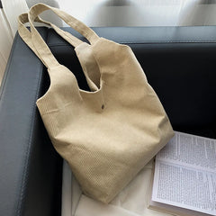 Women Corduroy Shoulder Bag Medium Cotton Canvas Handbag Casual Tote Female Eco