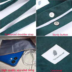 Corduroy Shoulder Bag Reusable Shopping Tote Soft Handbag Button Closure