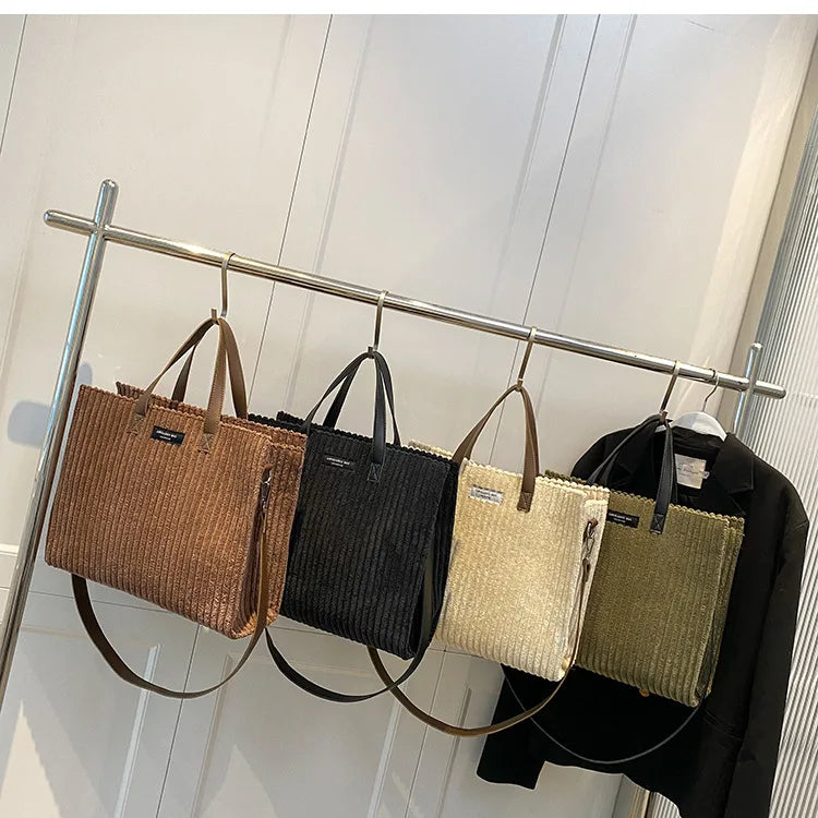 Women Corduroy Shoulder Bag Large Casual Tote Handbag