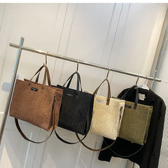 Women Corduroy Shoulder Bag Large Casual Tote Handbag