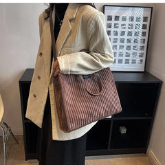 Women Corduroy Shoulder Bag Large Casual Tote Handbag