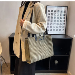 Women Corduroy Shoulder Bag Large Casual Tote Handbag
