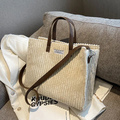 Women Corduroy Shoulder Bag Large Casual Tote Handbag