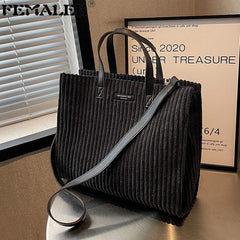 Women Corduroy Shoulder Bag Large Casual Tote Handbag