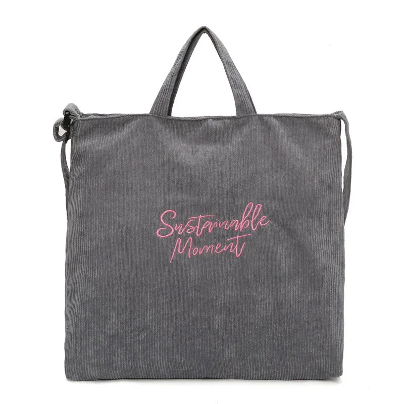 Women Corduroy Shoulder & Crossbody Bags Large Capacity Zipper Totes