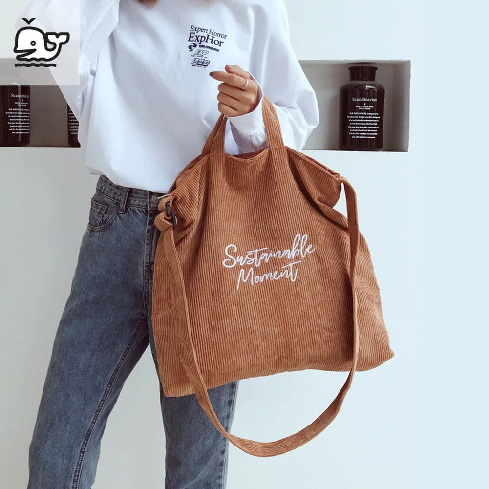 Women Corduroy Shoulder & Crossbody Bags Large Capacity Zipper Totes