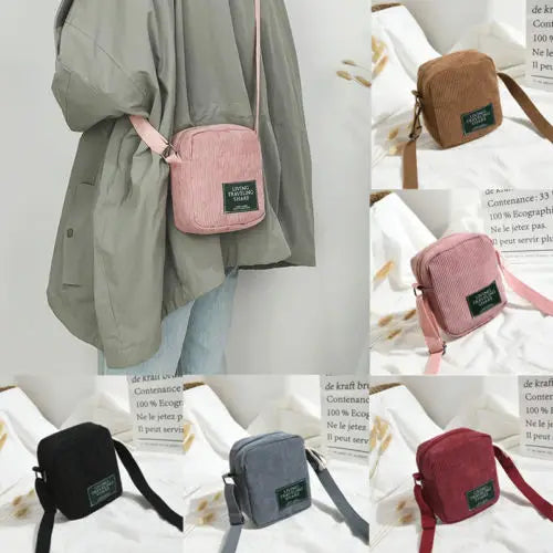 Corduroy Shoulder Shopping Bag Tote Crossbody Satchel Handbag