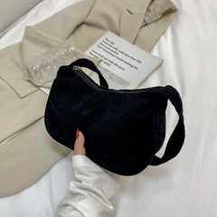 Women Corduroy Solid Shoulder Underarm Bag Ladies Casual Small Purse
