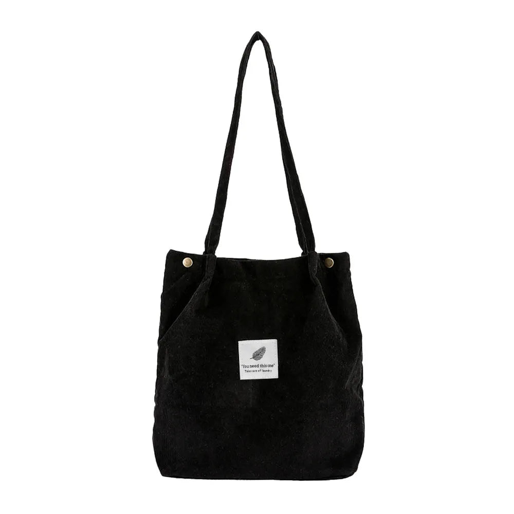 Women Corduroy Tote Bag Casual Solid Shoulder Bag High Capacity Ladies