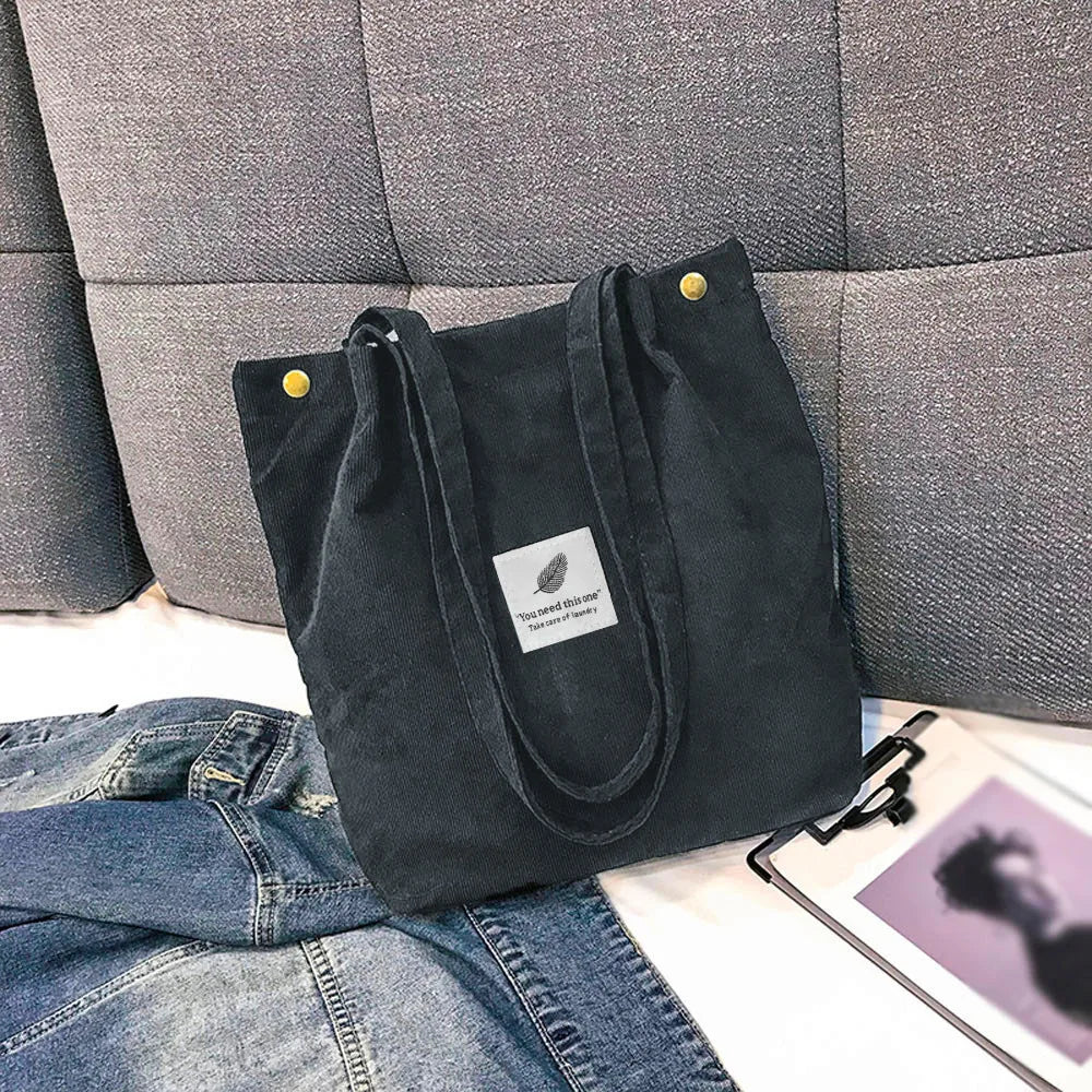 Women Corduroy Tote Bag Casual Solid Shoulder Bag High Capacity Ladies