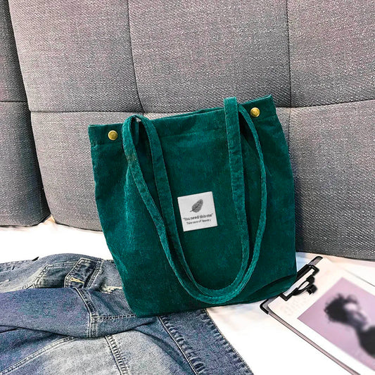 Women Corduroy Tote Bag Casual Solid Shoulder Bag High Capacity Ladies