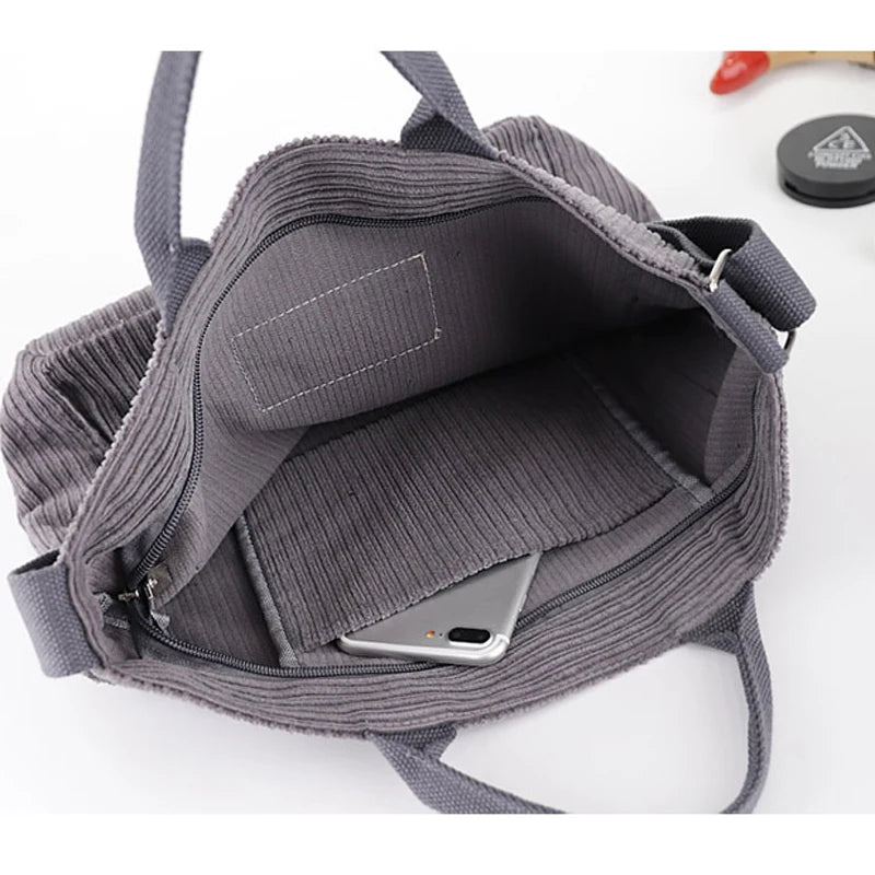 Corduroy Tote Handbag Women Large Capacity Shoulder Bag
