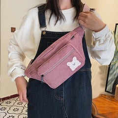 Corduroy Women's Waist Chest Bag Zipper Holder