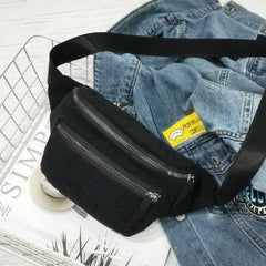 Women Corduroy Waist Bag Ladies Canvas Fanny Pack Brown Money Phone