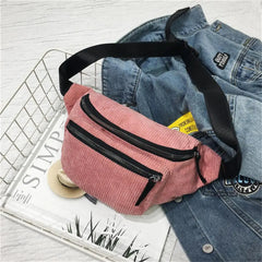 Women Corduroy Waist Bag Ladies Canvas Fanny Pack Brown