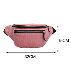 Women Corduroy Waist Bag Ladies Canvas Fanny Pack Brown