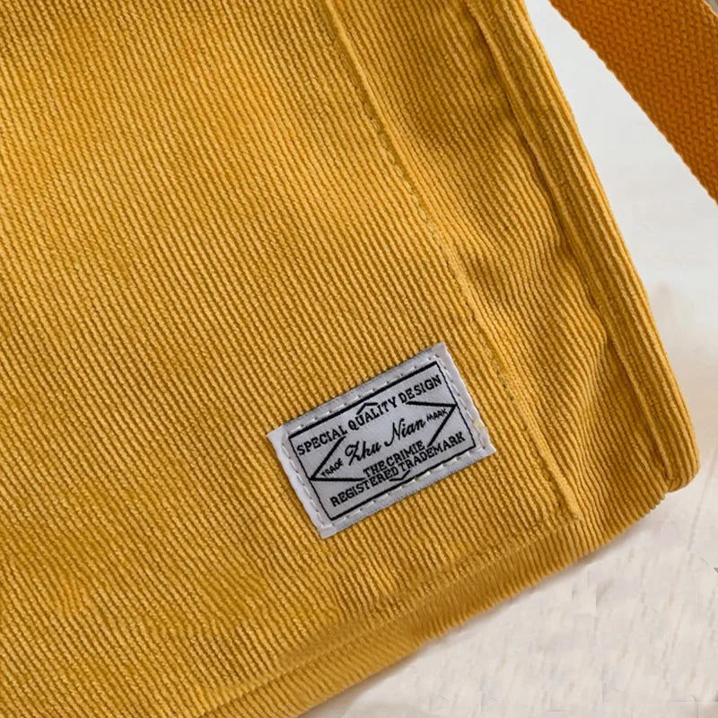 Corduroy Zipper Shoulder Bag Small Handbag Eco Crossbody Bag