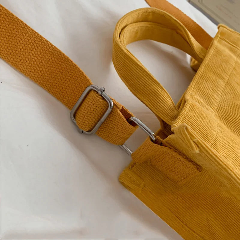 Corduroy Zipper Shoulder Bag Small Handbag Eco Crossbody Bag