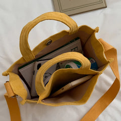 Corduroy Zipper Shoulder Bag Small Handbag Eco Crossbody Bag