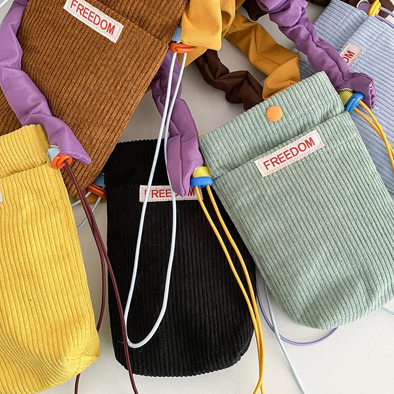 Corduroy Mini Bag Canvas Shoulder Handbag Reusable Eco Totes