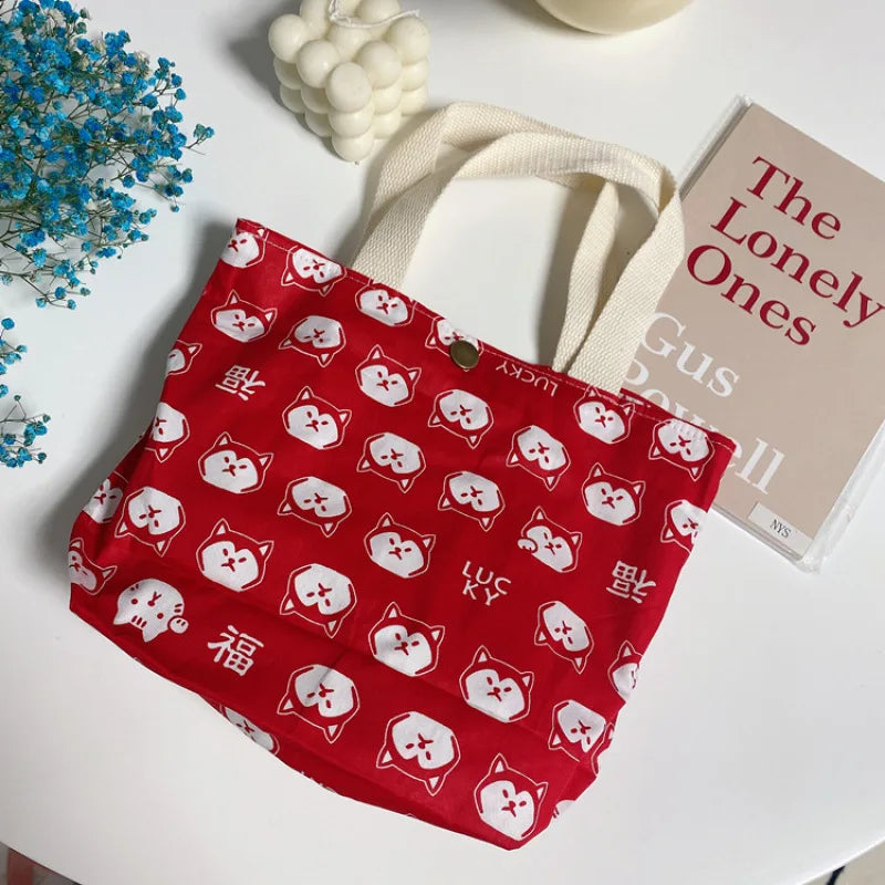 Flower Print Cotton Handbag Canvas Tote Eco Travel Lunch Bag