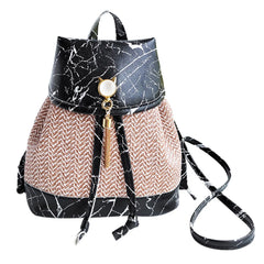 Vintage Stone Pattern Tassel Bag Drawstring Backpack