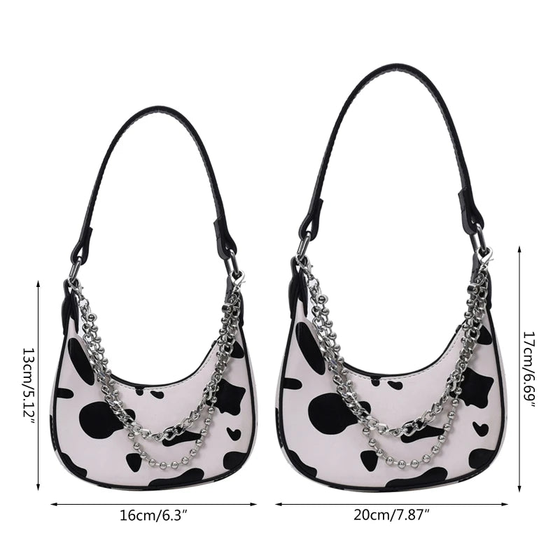 Cow Print Shoulder Bag Clutch Purse Underarm Handbag Satchel Zipper Tote Bags