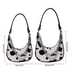 Cow Print Shoulder Bag Clutch Purse Underarm Handbag Satchel Zipper Tote Bags