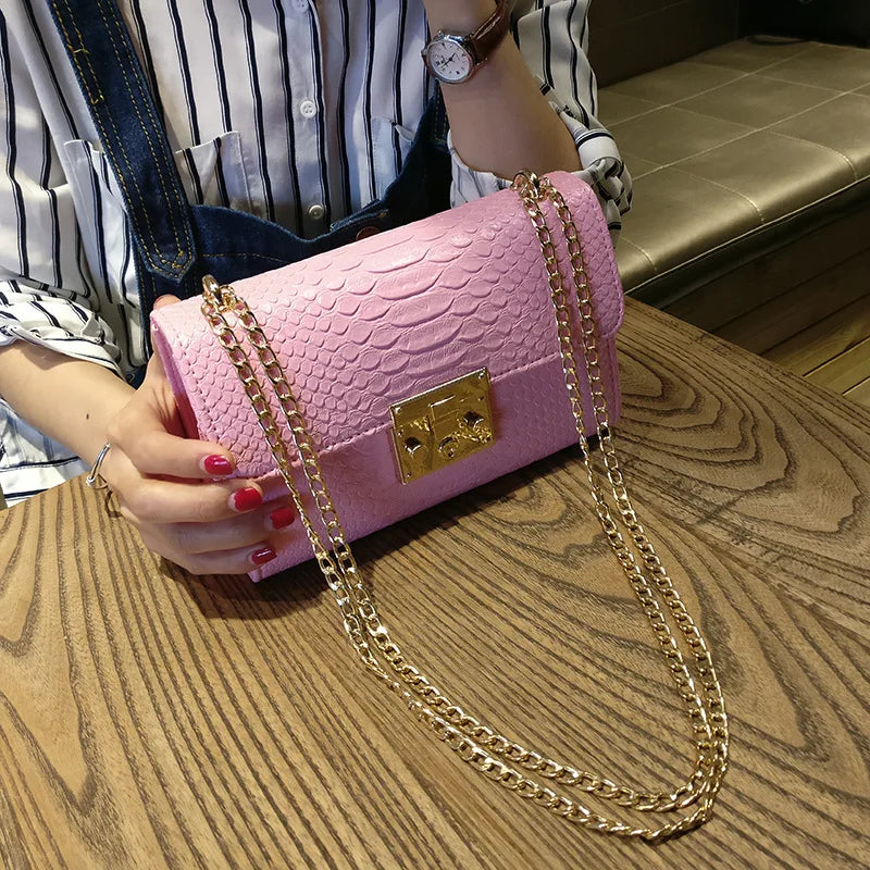 Women Crocodile Messenger Bag Chain Handbag Purse Crossbody Bag
