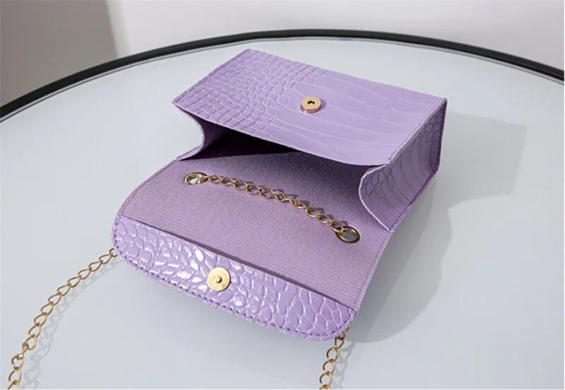 Crocodile Pattern Crossbody Shoulder Bag - Purple