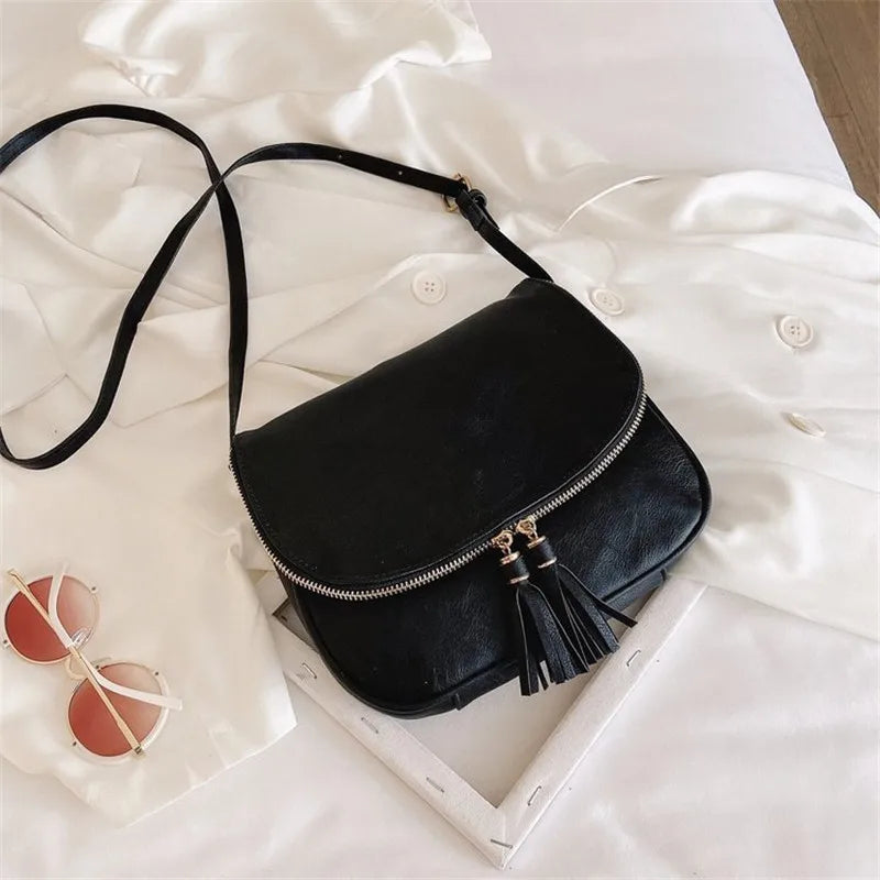 Women Crossbody Bag Casual Handbag Leather Shoulder Tassel Small Bags