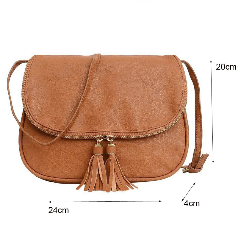 Women Crossbody Bag Casual Handbag Leather Shoulder Tassel Small Bags