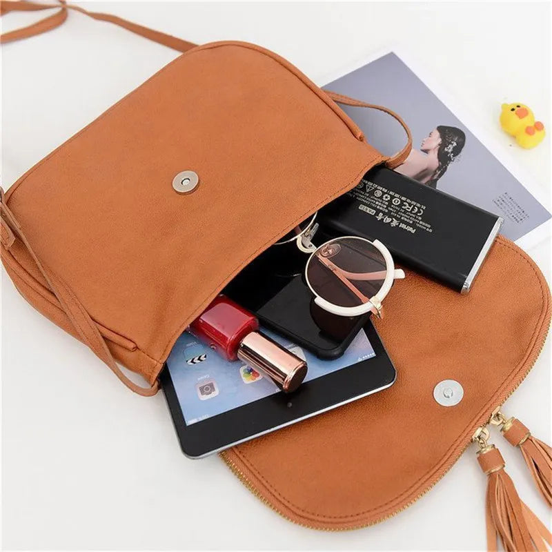 Women Crossbody Bag Casual Handbag Leather Shoulder Tassel Small Bags