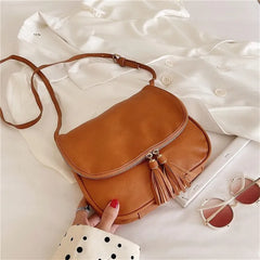 Women Crossbody Bag Casual Handbag Leather Shoulder Tassel Small Bags