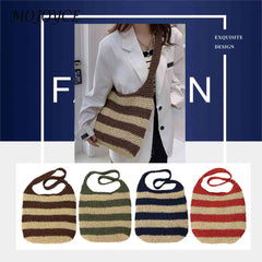 Straw Weave Crossbody Bag Hollow Striped Square Large Capacity for Summer Beach