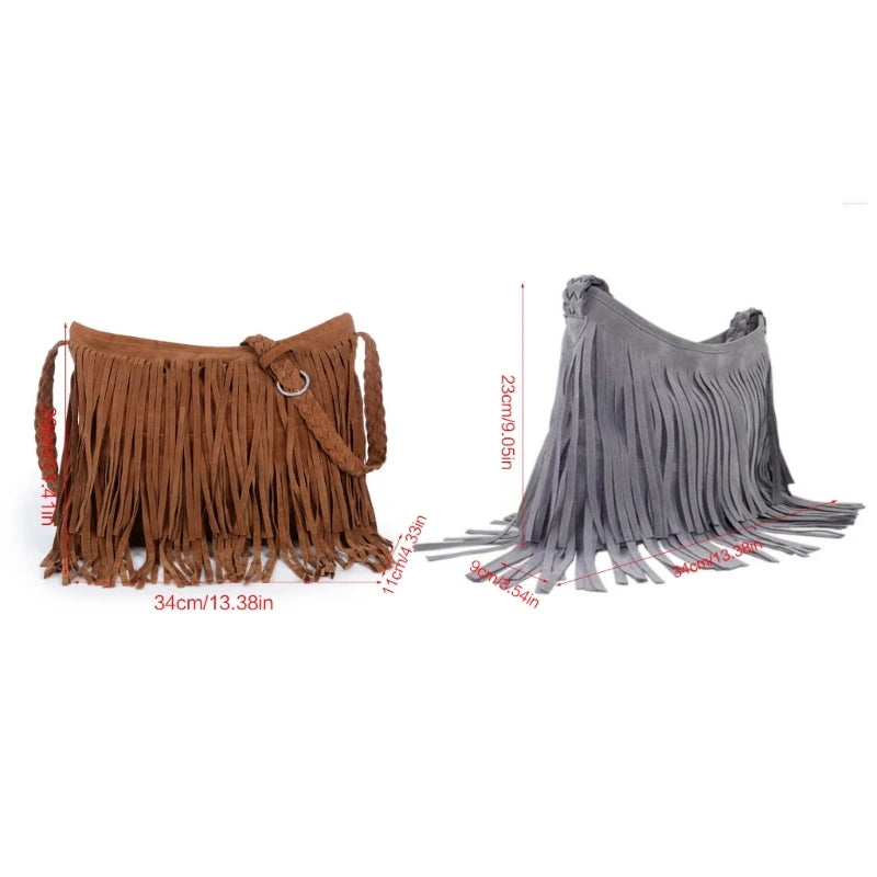 Tassel Zipper Crossbody Shoulder Bag Women Handbag Large Messenger Bag