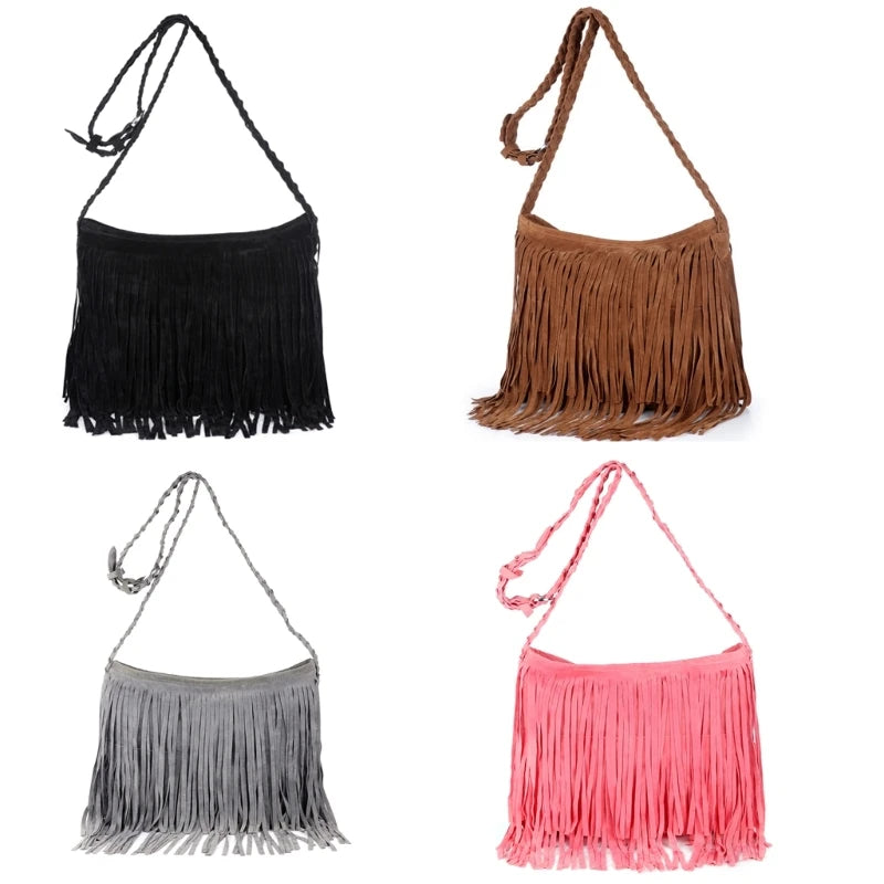 Tassel Zipper Crossbody Shoulder Bag Women Handbag Large Messenger Bag