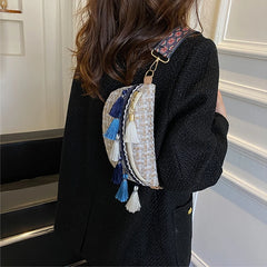 Women Crossbody Bag Tassel Pendant Weaving Decor Messenger Pack Girl Shoulder