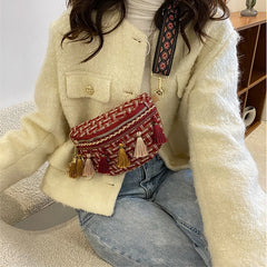Women Crossbody Bag Tassel Pendant Weaving Decor Messenger Pack Girl Shoulder