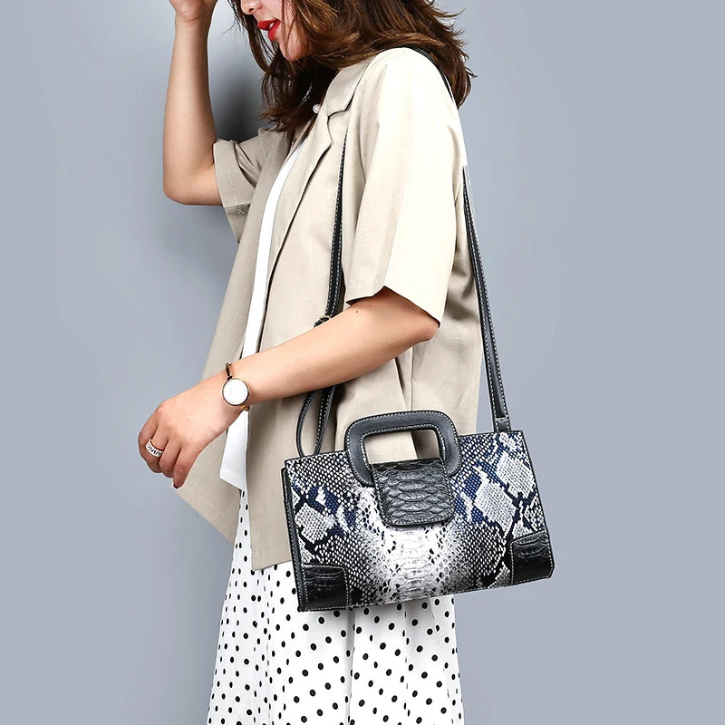 Snake Pattern Leather Crossbody Bag for Women