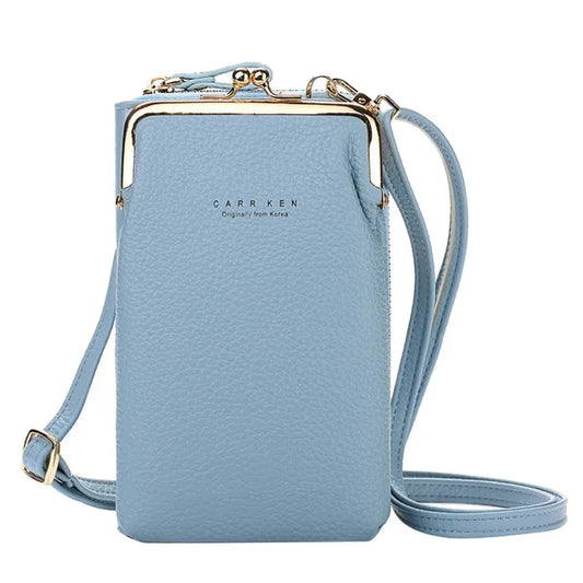 Metal Leather Crossbody Bag Cell Phone Purse with Shoulder Strap