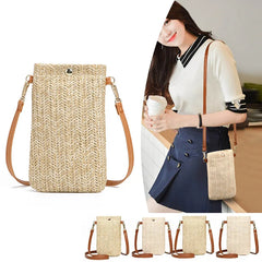 Mini Crossbody Beach Bag Straw Purse Lipstick Satchel